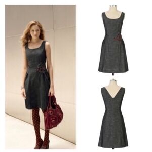 Tabitha Gray Fit & Flare Dress Crochet‎ Floral Applique Sleeveless Career 0350